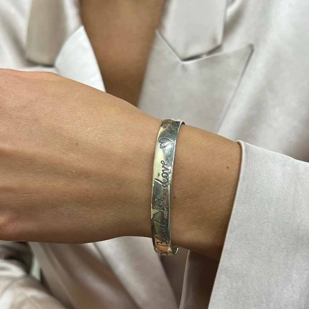 Gucci Blind For Love Cuff Bracelet 925 Sterling Silver Size 17